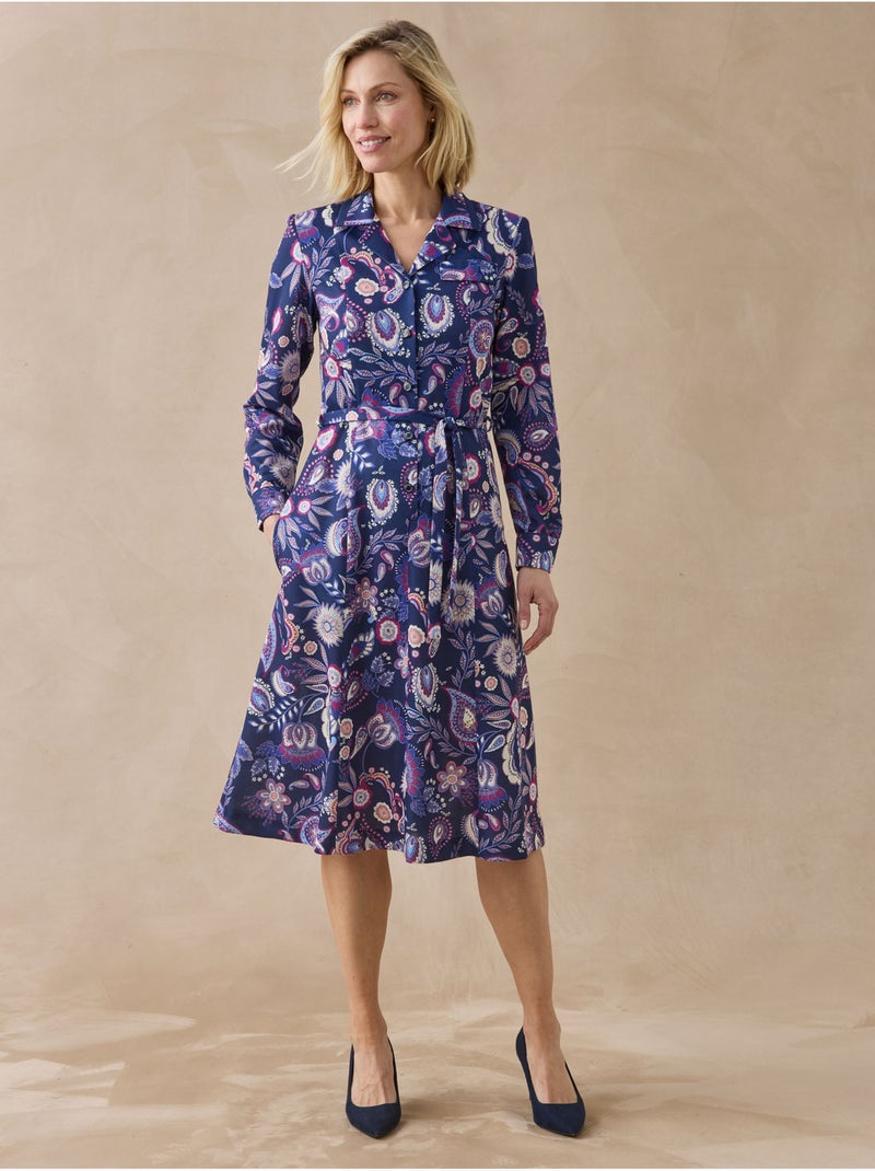Robe col tailleur manches longues - DAXON Bleu Violet - Kiabi