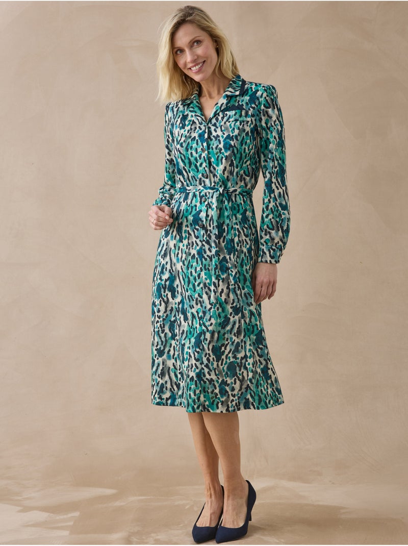 Robe col tailleur manches longues - DAXON Vert - Kiabi
