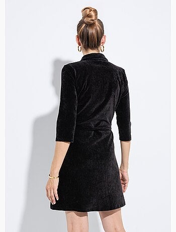 Robe col v à ceinturer en velours ras - afibel