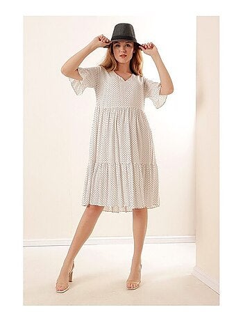 Robe Col V à Pois