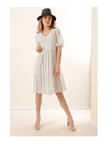 Robe Col V à Pois