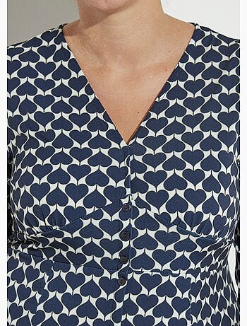 Robe col v boutonné fluide coeurs - afibel