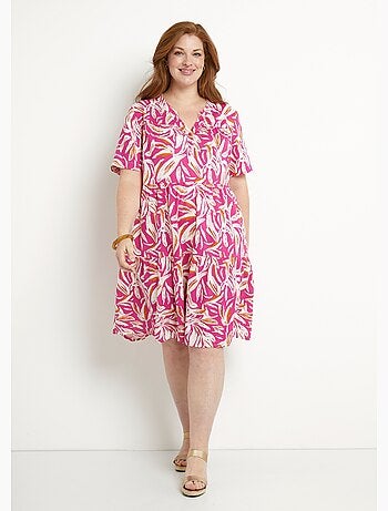 Robe col V boutonnée imprimée manches courtes - Afibel