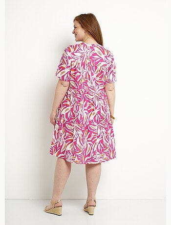 Robe col V boutonnée imprimée manches courtes - Afibel