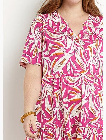 Robe col V boutonnée imprimée manches courtes - Afibel