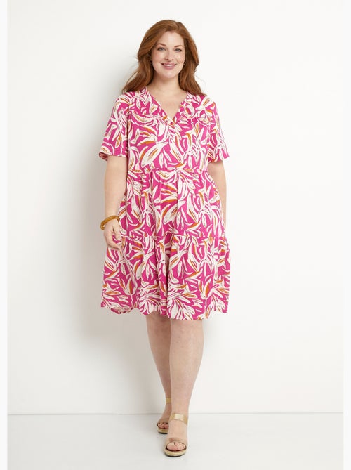 Robe col V boutonnée imprimée manches courtes - Afibel - Kiabi