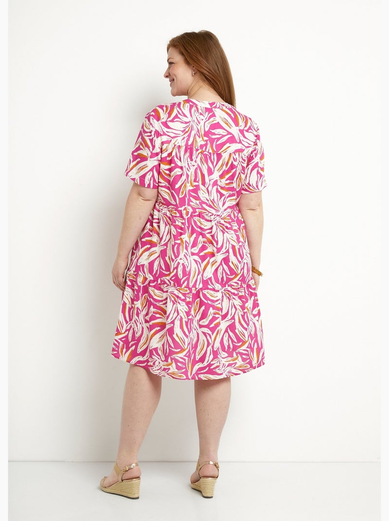 Robe col V boutonnée imprimée manches courtes - Afibel Blanc Rose - Kiabi