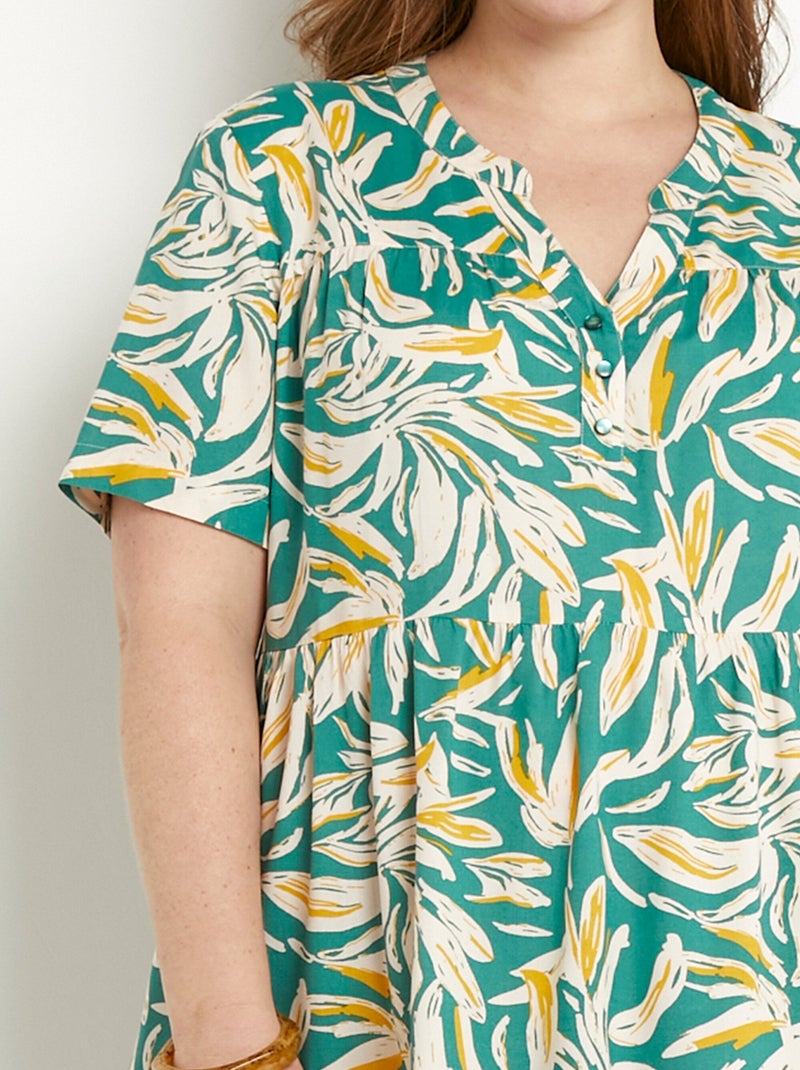 Robe col V boutonnée imprimée manches courtes Blanc Vert Blanc - Kiabi