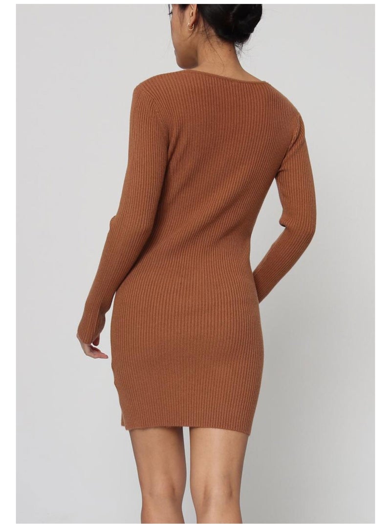Robe Col V Kebello Marron - Kiabi