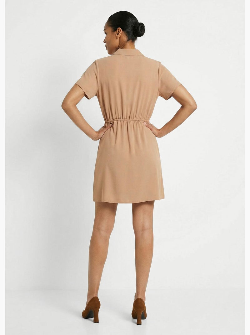 Robe col V manches courtes, Essentiel - Afibel Camel - Kiabi
