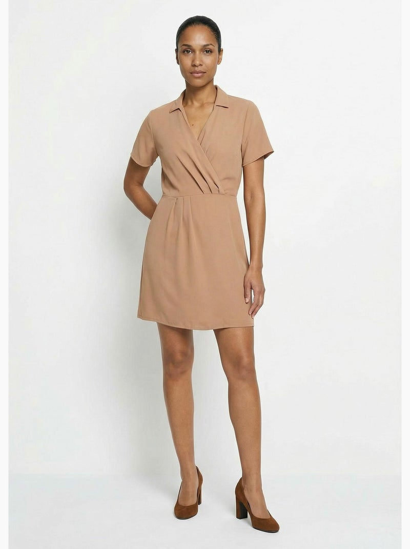 Robe col V manches courtes, Essentiel - Afibel Camel - Kiabi