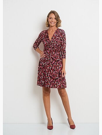 Robe col V taille drapée imprimé fleuri - AFIBEL