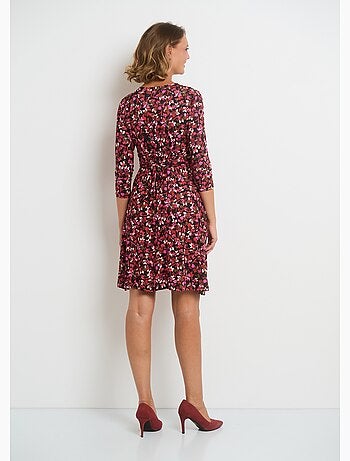 Robe col V taille drapée imprimé fleuri - AFIBEL