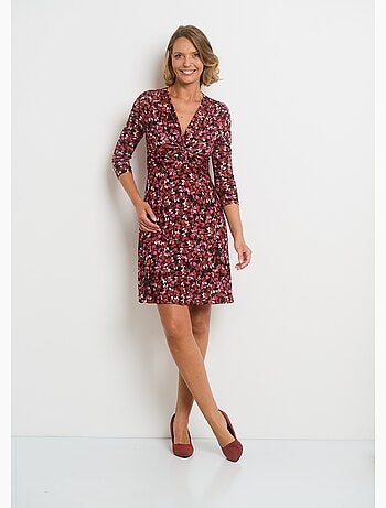 Robe col V taille drapée imprimé fleuri - AFIBEL