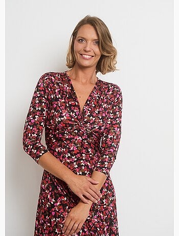 Robe col V taille drapée imprimé fleuri - AFIBEL