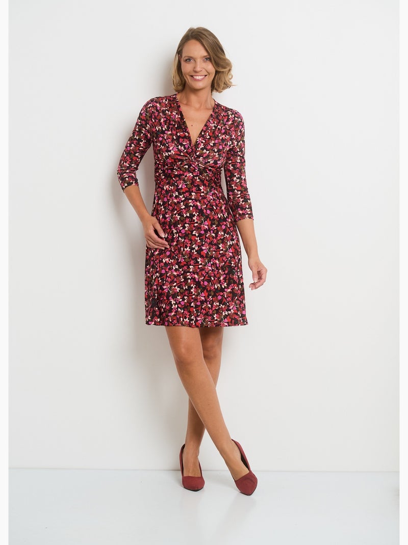 Robe col V taille drapée imprimé fleuri - AFIBEL Noir Rouge - Kiabi