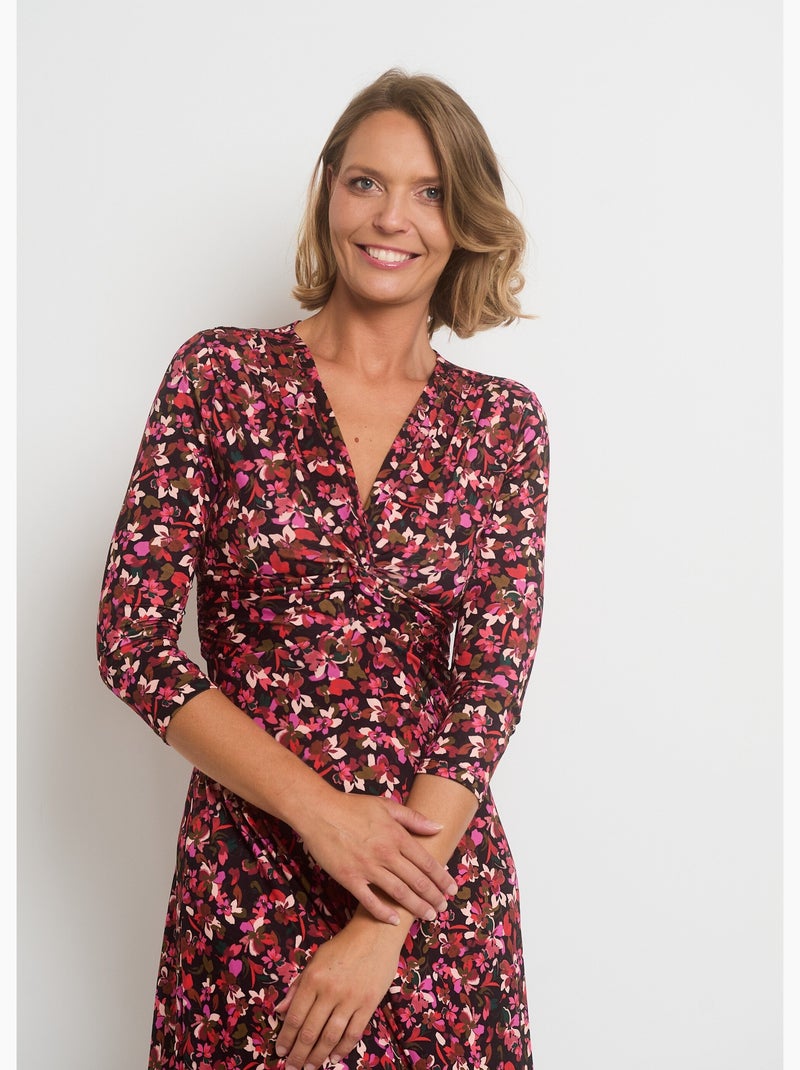 Robe col V taille drapée imprimé fleuri - AFIBEL Noir Rouge - Kiabi