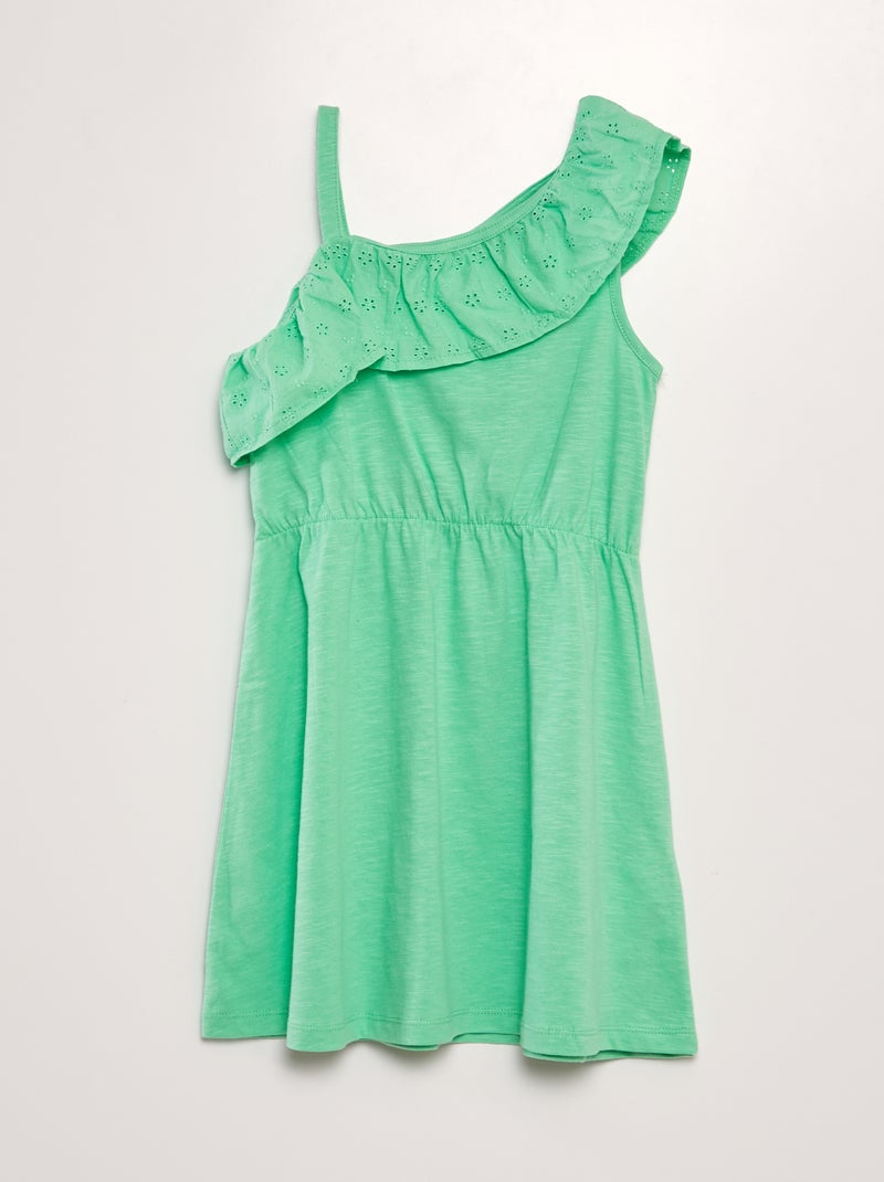 Robe col volanté en broderie anglaise Vert - Kiabi