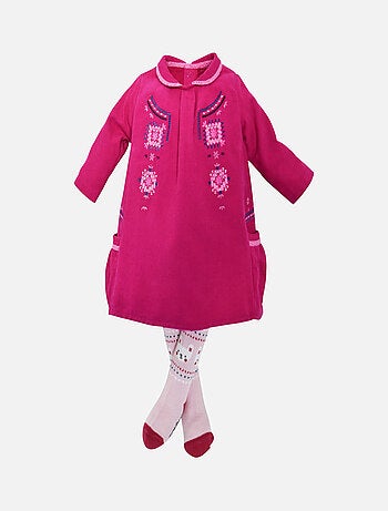 ROBE + COLLANT BEBE FUCHSIA FOLKLORE BABY