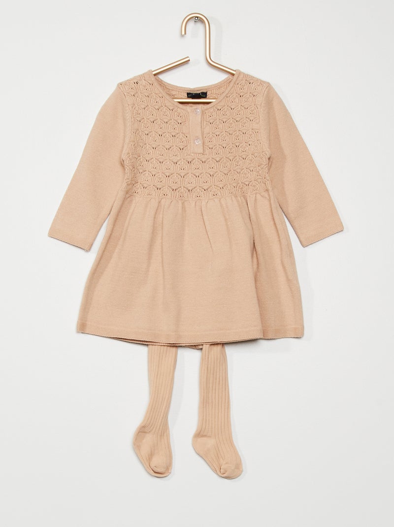 Robe + collants en maille douce écru - Kiabi