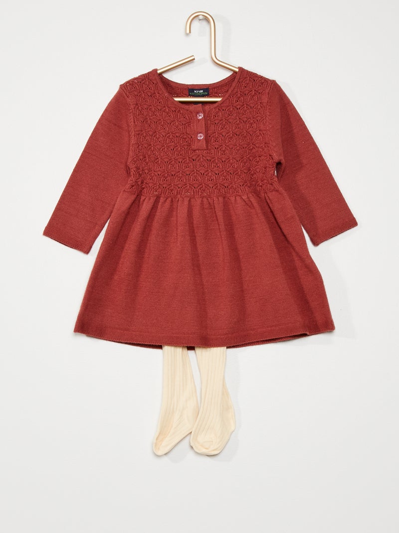 Robe + collants en maille douce rouge brique - Kiabi