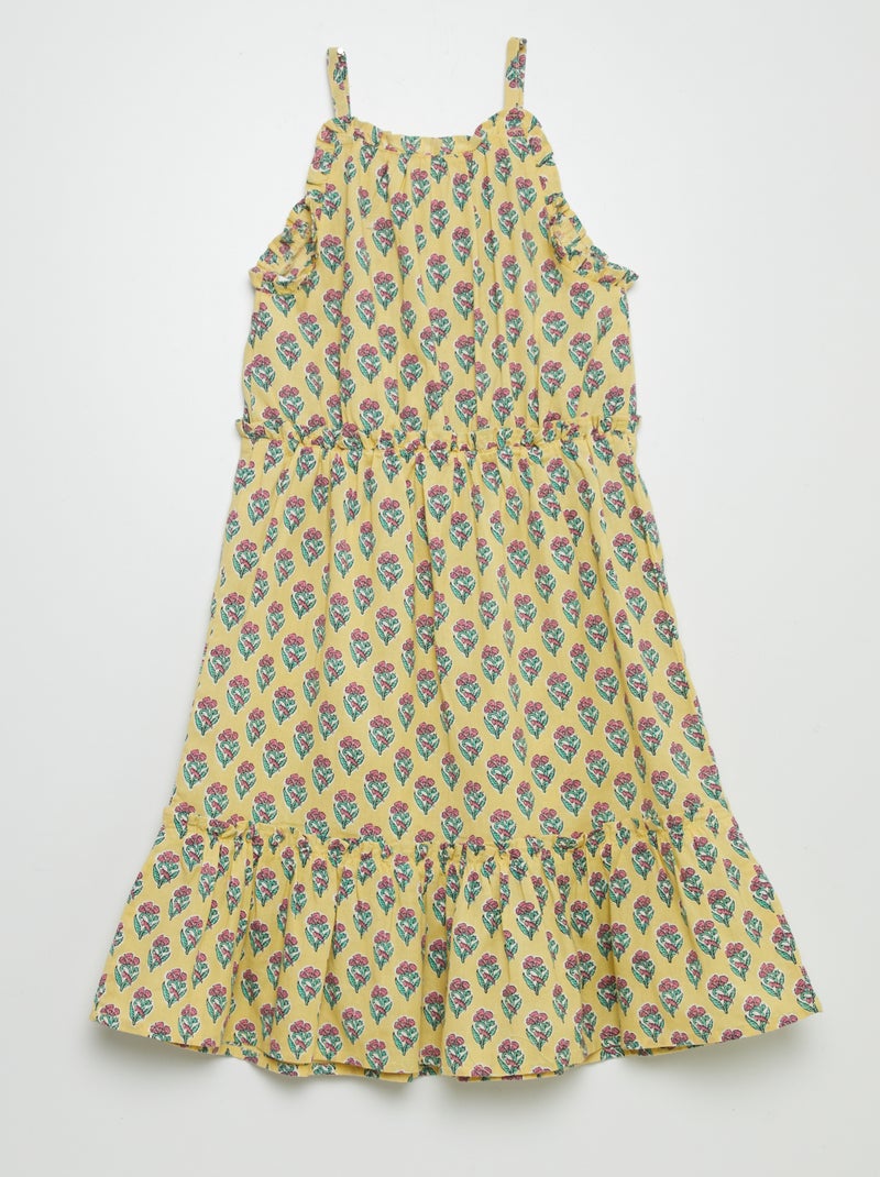 Robe corolle à motif avec base volantées Jaune - Kiabi
