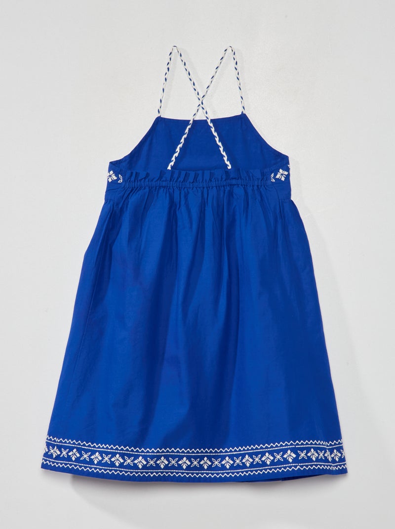 Robe corolle avec broderies bleu/blanc - Kiabi