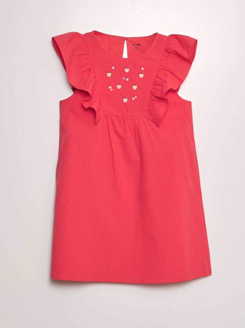 Robe corolle volantée avec broderies 'fruits' Rouge - Kiabi