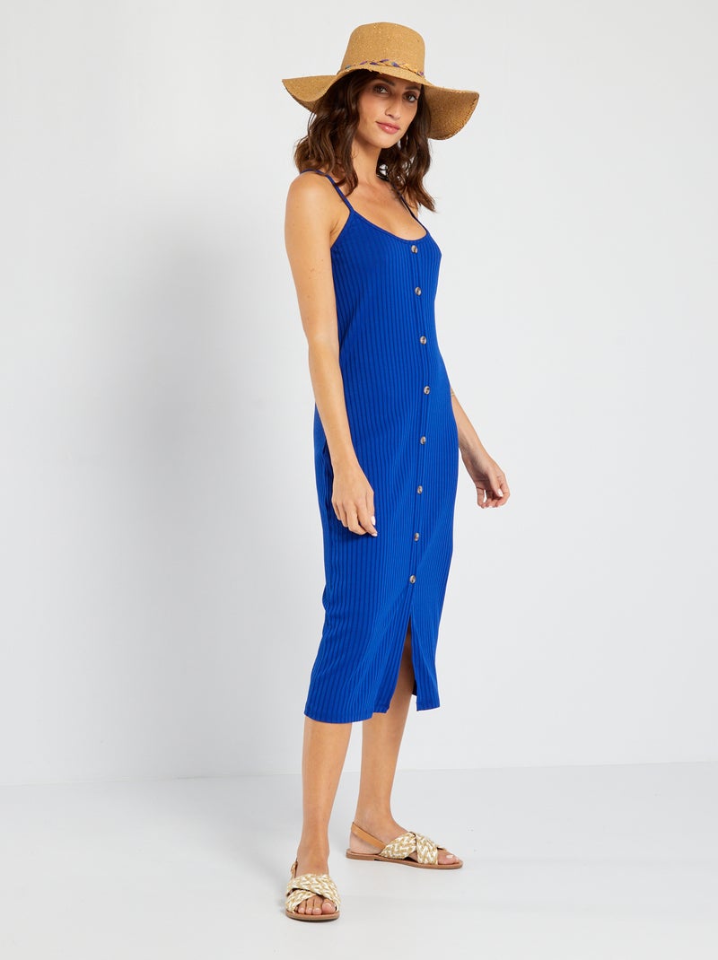 Robe côtelée à fines bretelles bleu - Kiabi