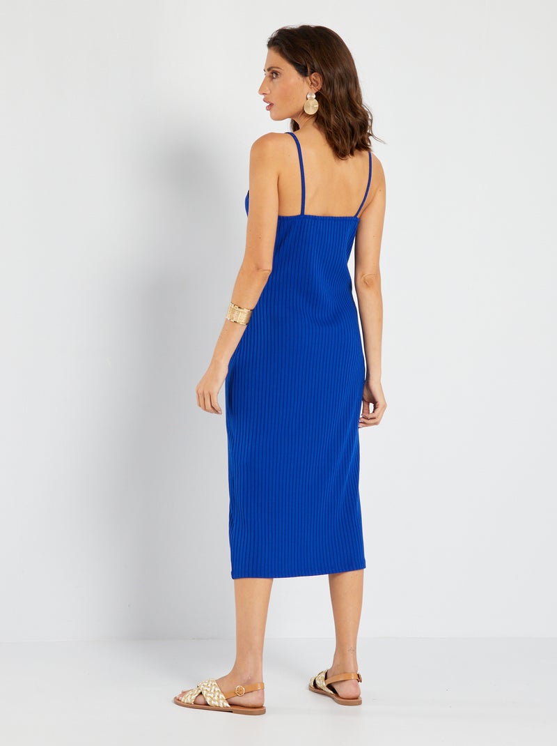 Robe côtelée à fines bretelles bleu - Kiabi