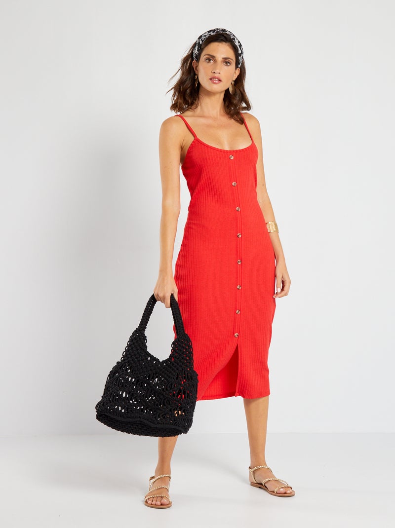 Robe côtelée à fines bretelles rouge - Kiabi