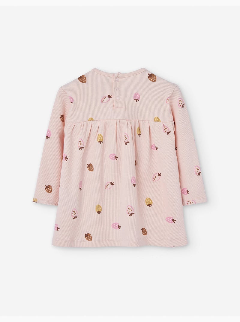 Robe côtelée à motif de fraise Rose - Kiabi