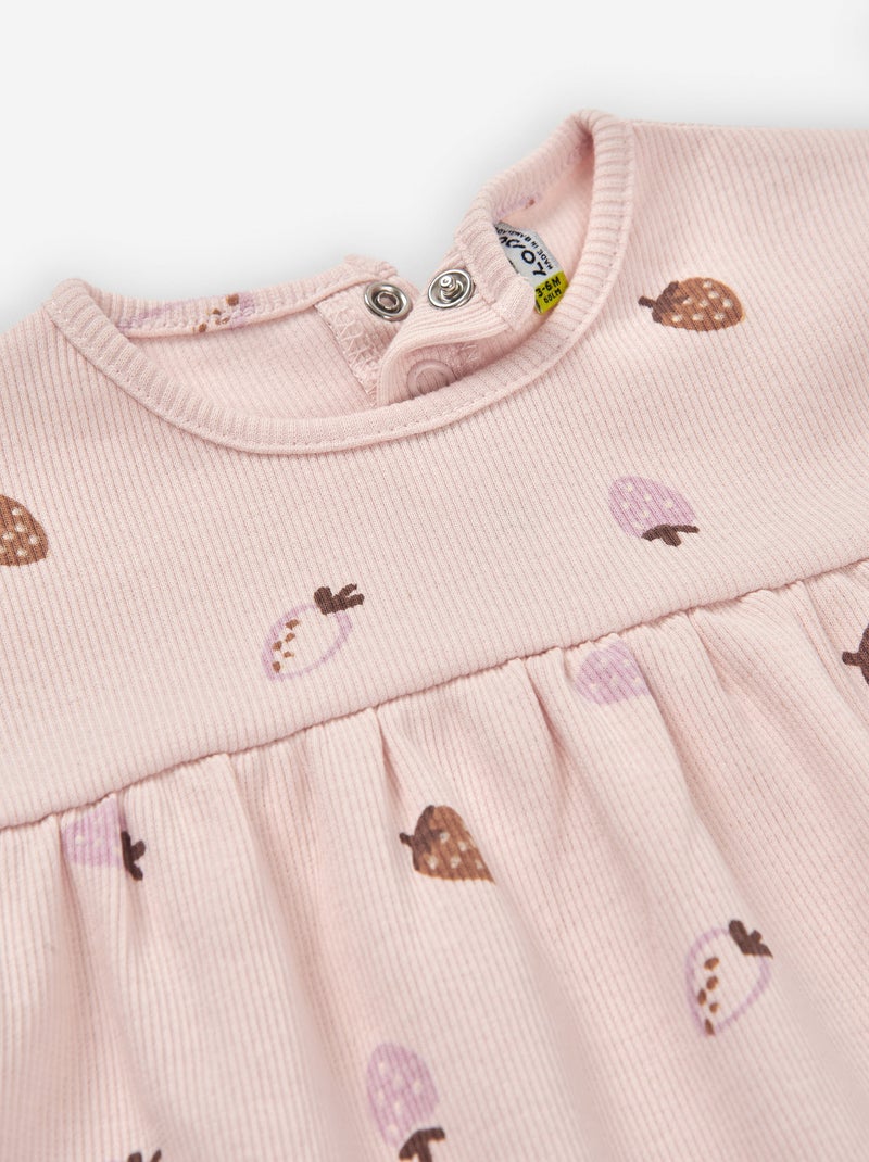 Robe côtelée à motif de fraise Rose - Kiabi