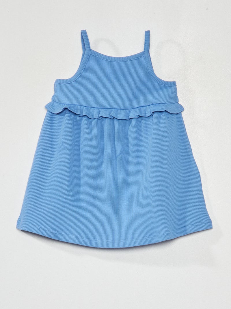 Robe côtelée avec empiècement volanté Bleu - Kiabi