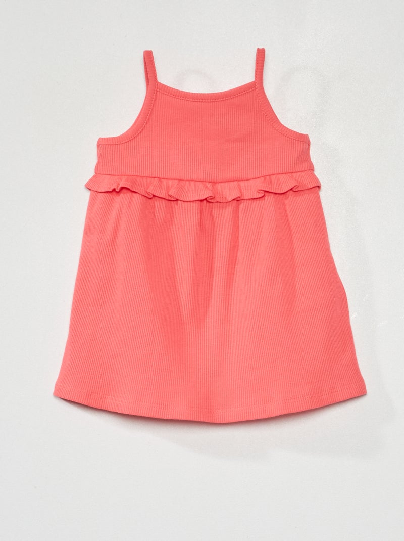 Robe côtelée avec empiècement volanté Rose - Kiabi