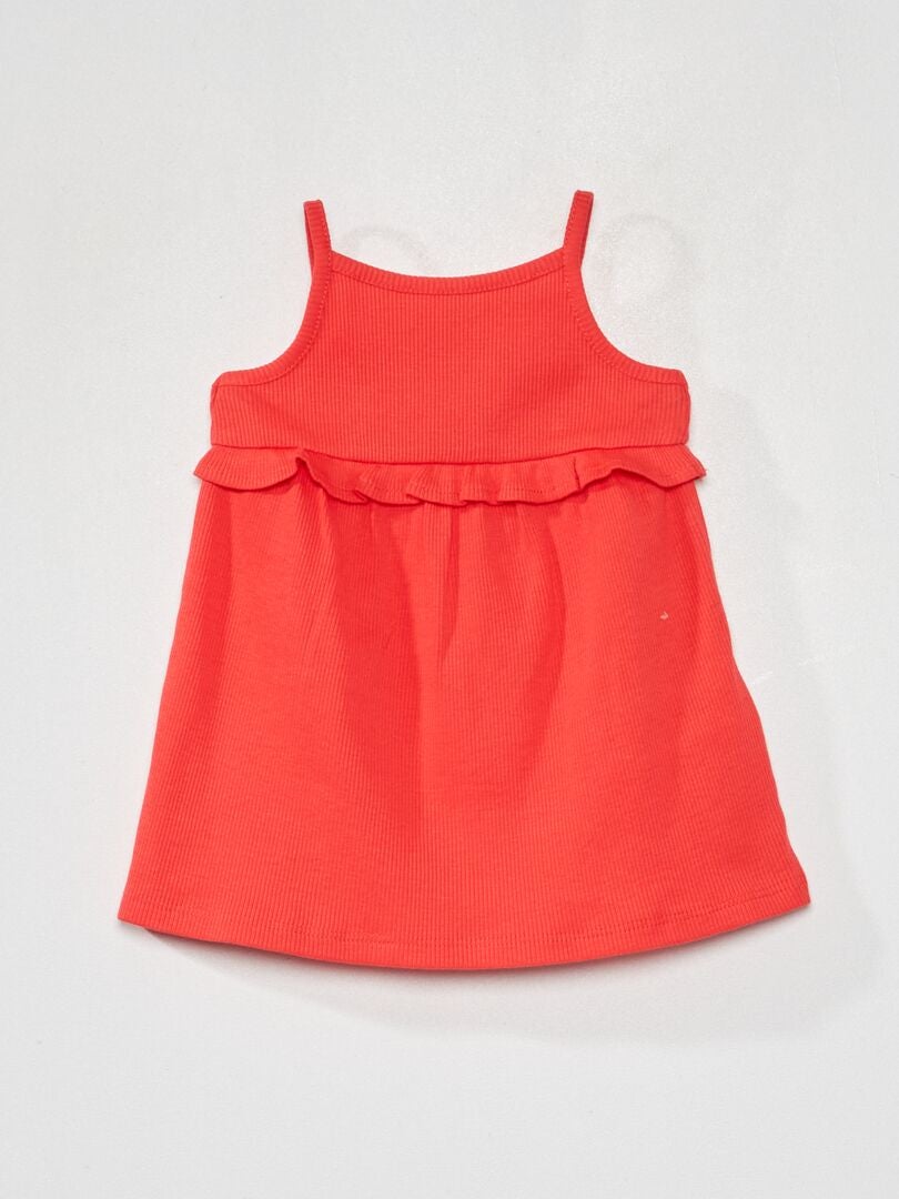Robe côtelée avec empiècement volanté rouge - Kiabi