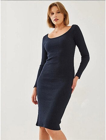 Robe côtelée basique à manches longues et col carré bianco lucci
