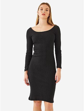 Robe côtelée basique à manches longues et col carré bianco lucci