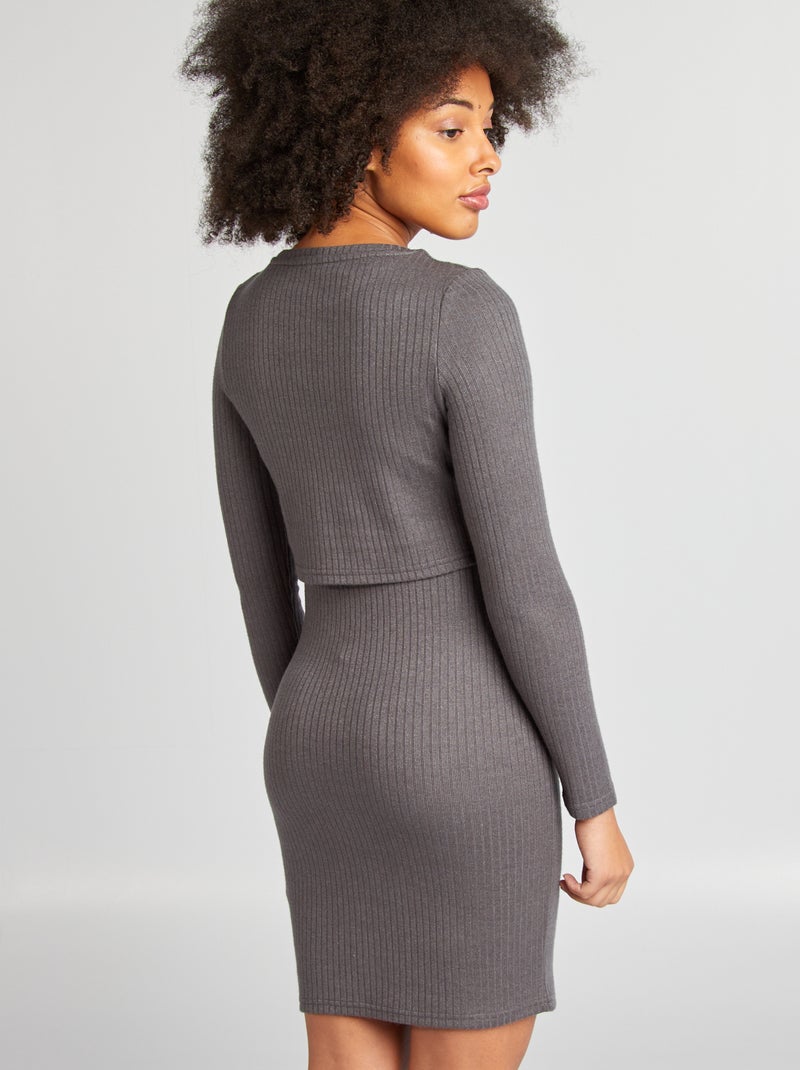 Robe cotelée d'allaitement Gris - Kiabi