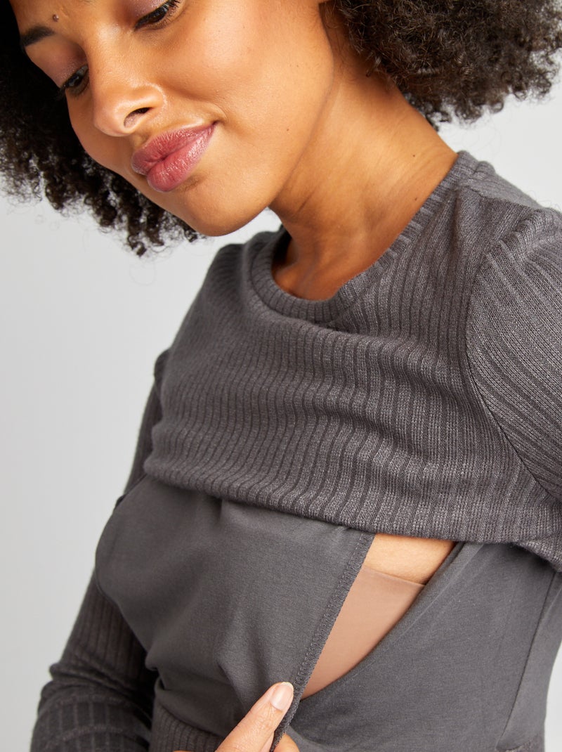 Robe cotelée d'allaitement Gris - Kiabi