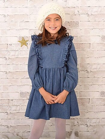 Robe Coton Chambray  à Volants Fille  APPOLINE - La Faute à Voltaire