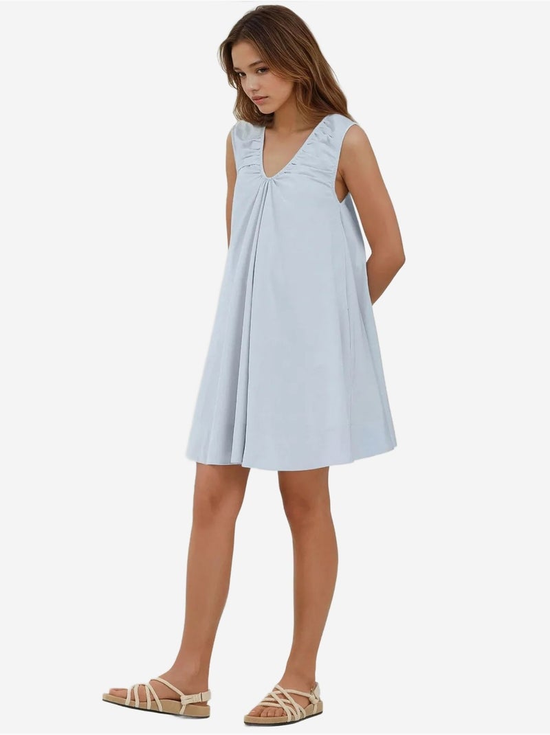Robe coupe a à mini col en u Bleu ciel - Kiabi