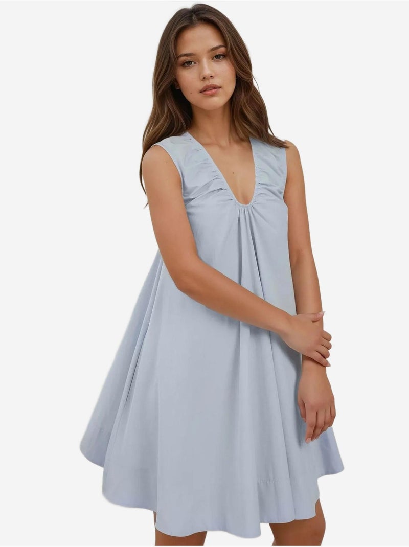 Robe coupe a à mini col en u Bleu ciel - Kiabi