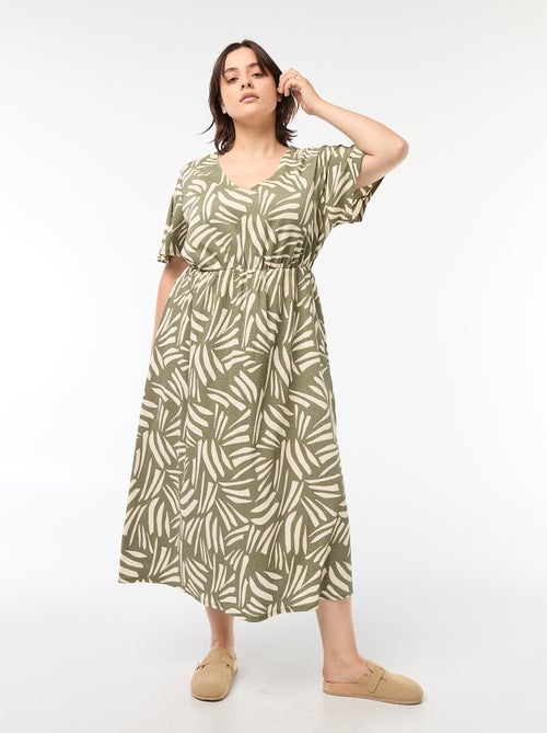 Robe coupe longue à motif et col V - Kiabi