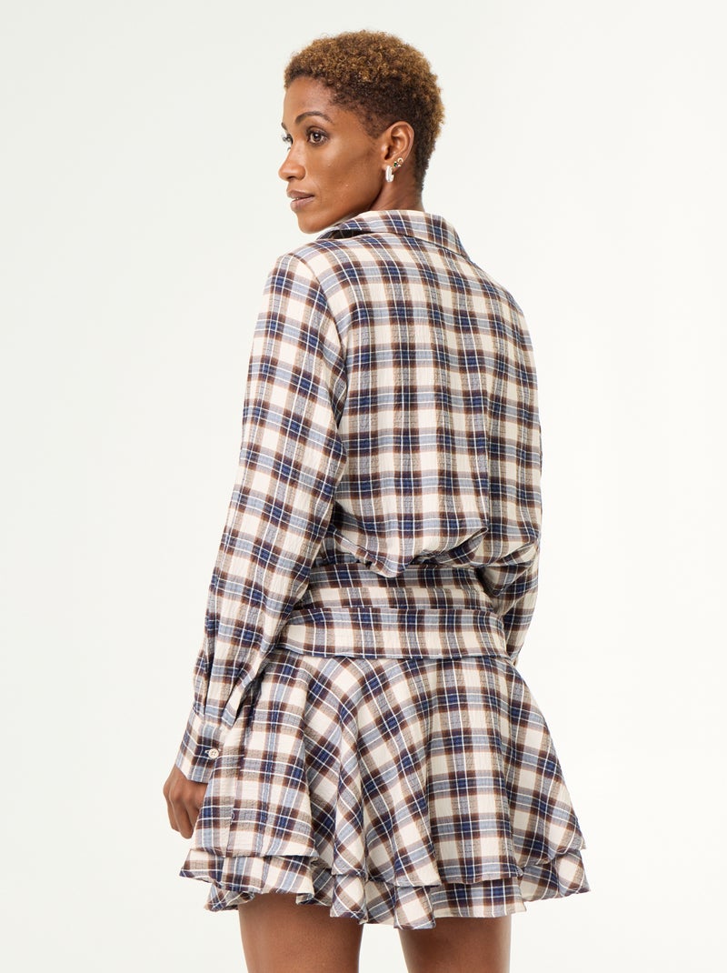 Robe courte à carreaux avec col chemise Beige - Kiabi