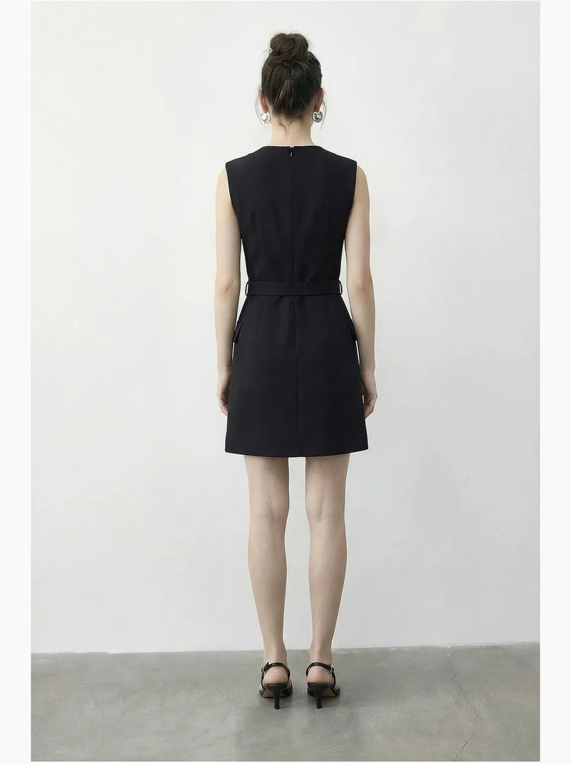 Robe courte à ceinture et col en v lucci Noir - Kiabi