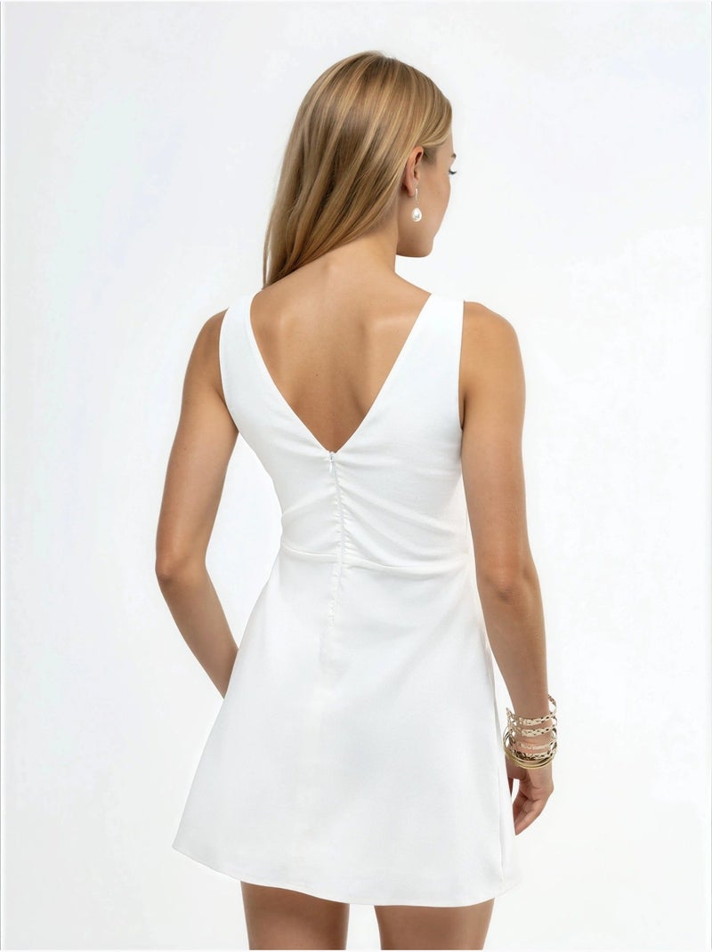 Robe courte à col bateau Blanc cassé - Kiabi
