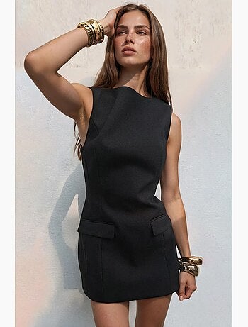 Robe courte à col bateau et fermeture éclair hiccup
