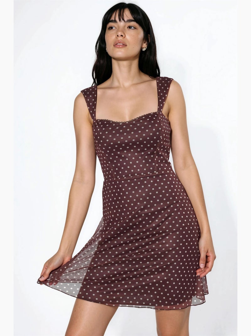 Robe courte à col en forme de cœur et à pois hiccup Blanc Marron - Kiabi