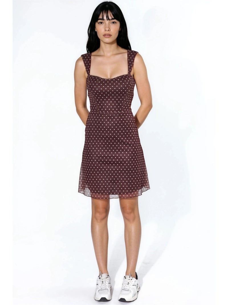 Robe courte à col en forme de cœur et à pois hiccup Blanc Marron - Kiabi
